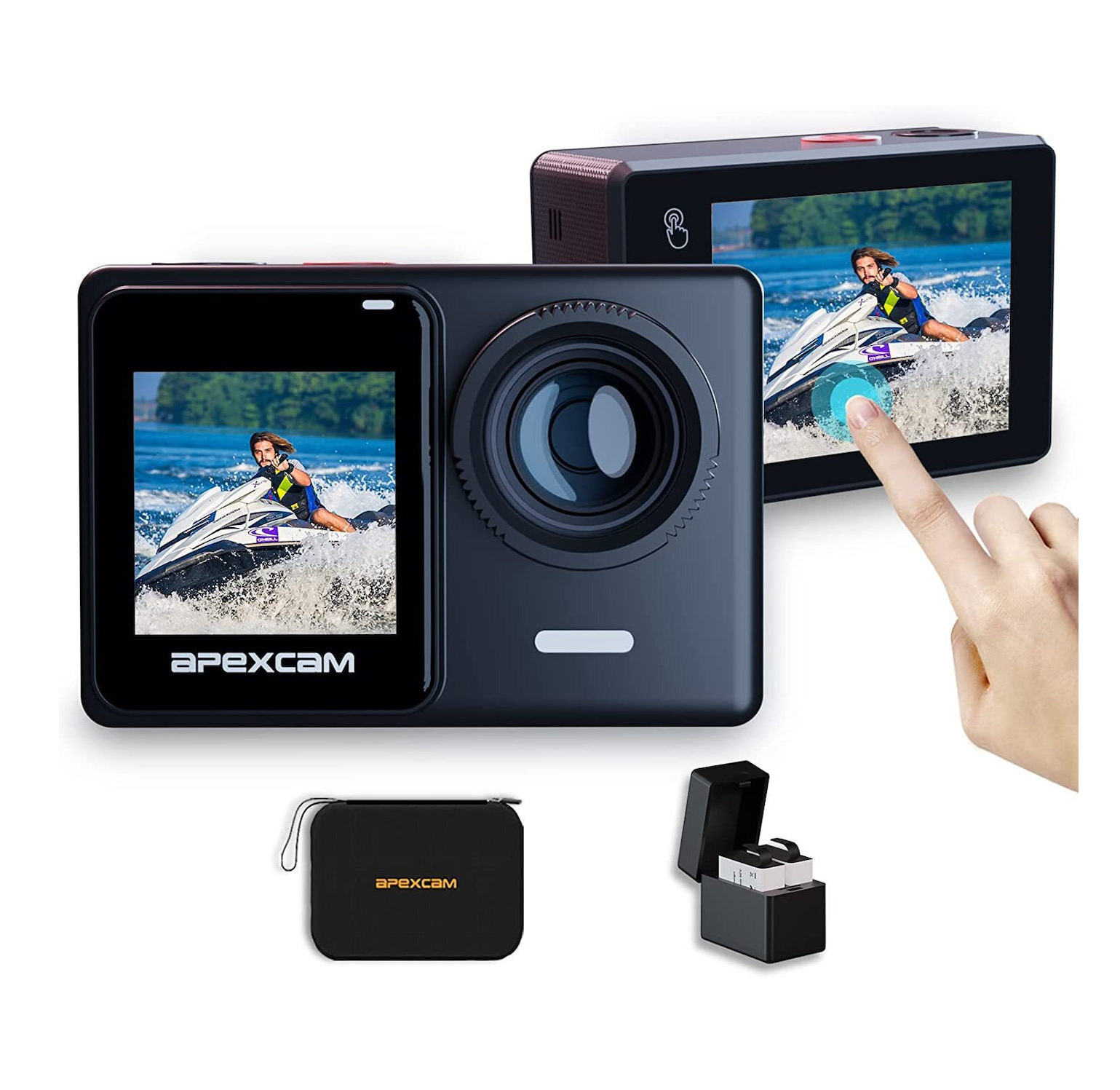 Apexcam X80 Action Camera 4K με διπλή selfie οθόνη, ηλεκτρονικό σταθεροποιητή εικόνας και δύο μπαταρίες